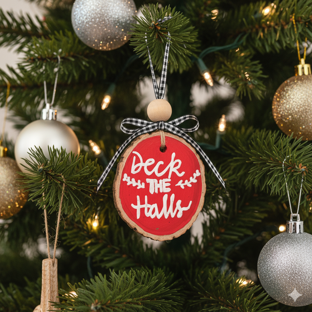 Deck the Halls Rustic Wood Slice