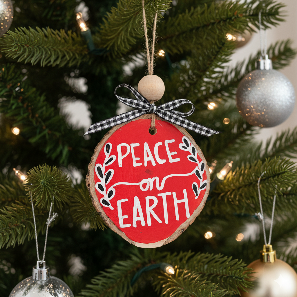 Peace on Earth Rustic Wood Slice